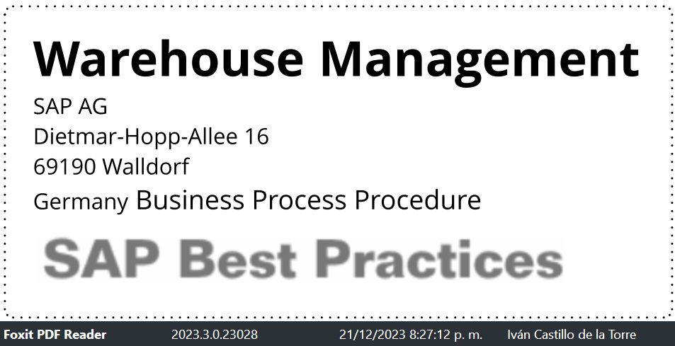 SAP Best Practices Warehouse Managment